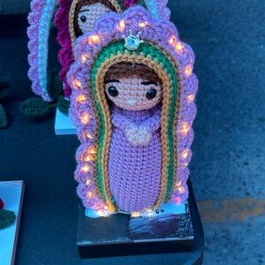 Handcrafted Crochet Virgin Mary Figurine - Purple and Gold